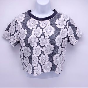 J.O.A. Black and White Floral Crop Top
